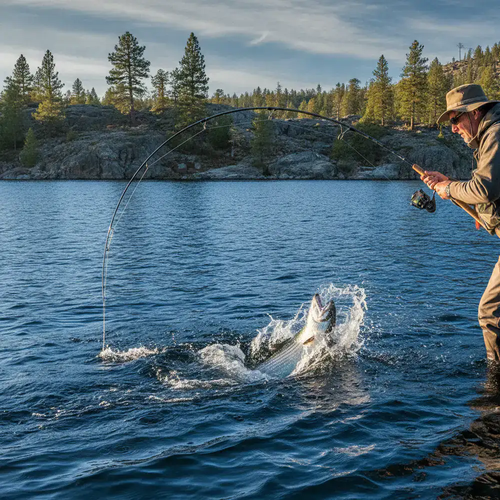 Fishing rod bending during a catch