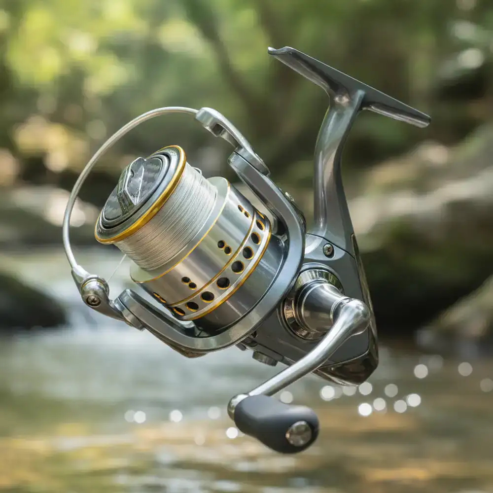 Close up of a smooth drag spinning reel